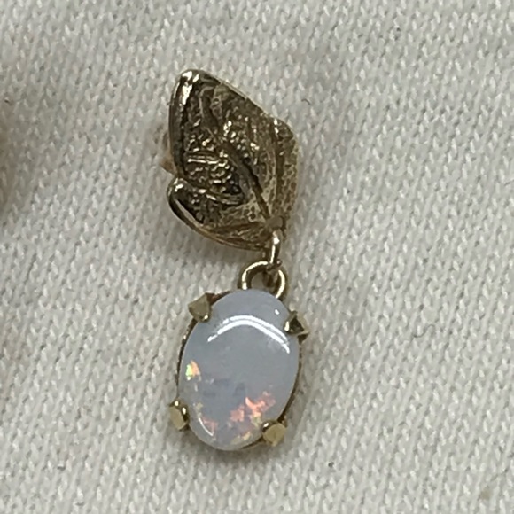 Antique 14k Gold Stud Drop Fire Opal Earrings - Picture 4 of 10